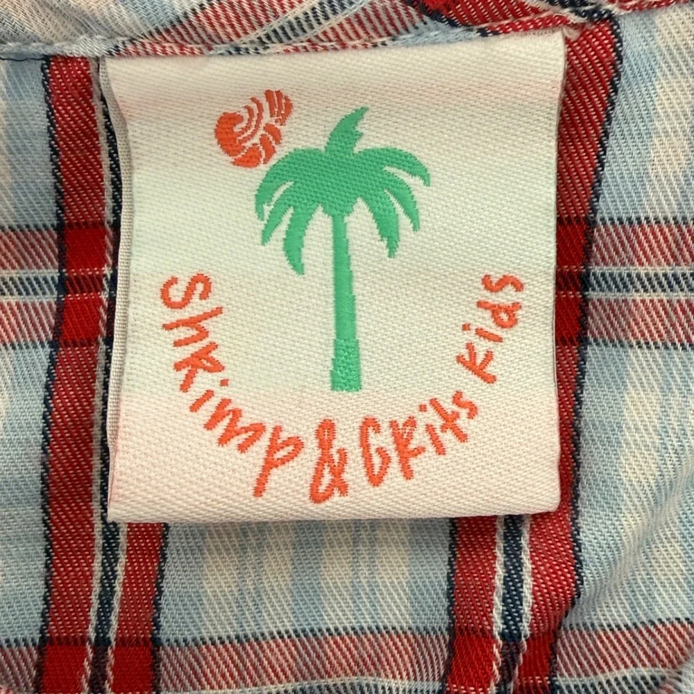 Shrimp & Grits Kids Dress Size 7 Plaid Ruffle Trim Long Sleeve‎ Button Front